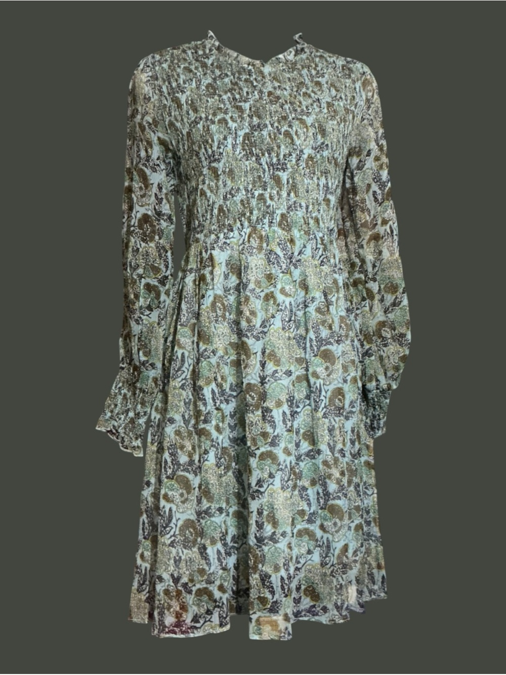 Label Ritu Kumar Floral Smocked Long Dress Medium